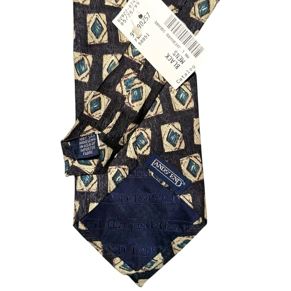 NWT Lands’ End Mens Tie Silk Jacquard Black Xtra Long Handsewn 65x3.75” USA - Picture 3 of 4